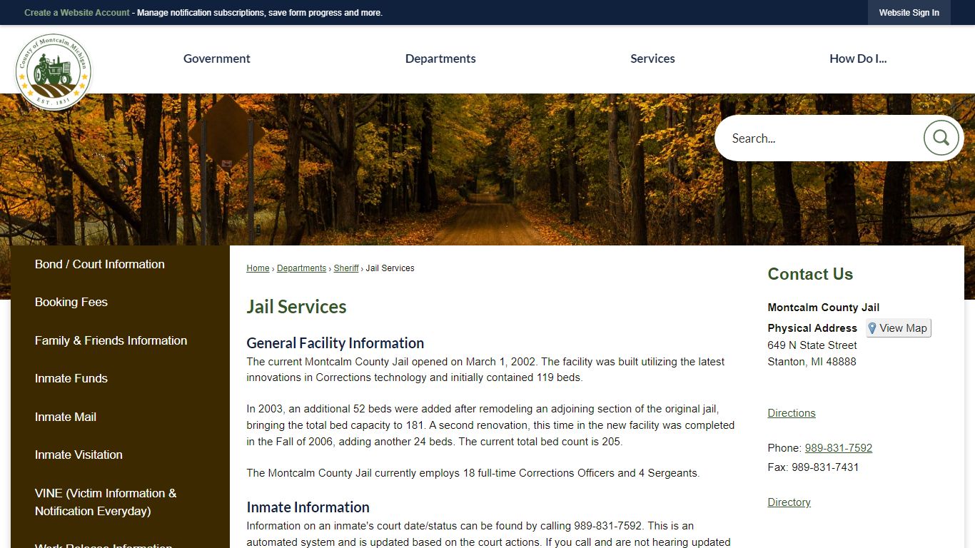 Jail Services | Montcalm County, MI